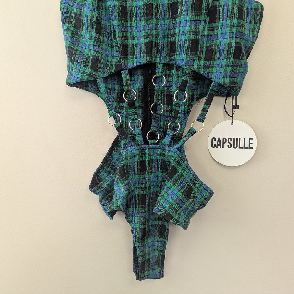 Capsule Dolls Kill Plaid O-ring Bodysuit Festival Rave ALT - Picture 7 of 8